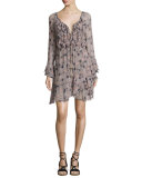 Gracey Long-Sleeve Printed Blouson Dress, Multipattern