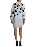 Classic Swallow-Print Sweat Dress, Mercury Melange