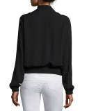 Bryant Silk Crepe Bomber Jacket, Black