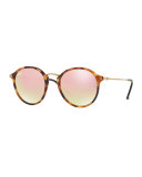 Iridescent Trimmed Round Sunglasses, Havana/Copper