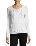 Billow Lace-Up Rib Top, Gray
