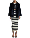 Culver Reversible Faux-Fur Coat, Deep Navy/Multicolor