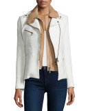Hadley Tweed Moto Jacket w/ Leather Dickey, White
