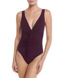 Fringe-Front Underwire V-Neck One-Piece Swimsuit