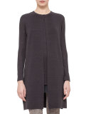 Long-Sleeve Open-Front Linen/Silk Knit Coat, Elephant