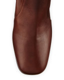 Leather Square-Toe Knee Boot, Burnt (Bruciato)