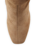 Stretch-Suede Buckle Over-the-Knee Boot, Caramel