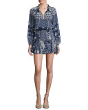 Lorena Printed Blouson Dress, Blue Nile