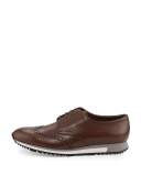 Calf Leather Wing-Tip Oxford Runner, Brown