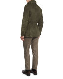 Suede & Leather Jacket with Shearling Fur Collar