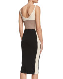 Sleeveless Colorblock Sheath Dress, Black/Cream/Putty
