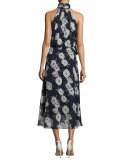 Lou Lou Sleeveless Floral Midi Cocktail Dress, Blue