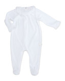 Ruffle-Trim Velour Footie Pajamas, White, Size 1-9 Months