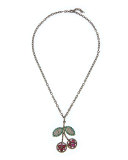 Ruby Cherry Pendant Necklace with Emeralds & Diamonds