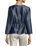 Drawstring Bracelet-Sleeve Zip Jacket, Blue/Multi
