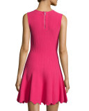 Paulie Sleeveless Scalloped Fit-and-Flare Dress, Pink