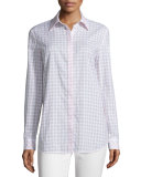 Brody Button-Front Check-Print Blouse, Day Lily/Multi