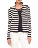 Striped Knit Stretch-Wool Jacket, Navy/Cream