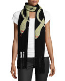 Snakes Wool-Blend Fringe Scarf, Gold/Black