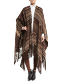 Carlotta Suede-Fringe Linen Blanket Cape, Brown
