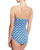 Shibori Shirred Bandeau One-Piece Swimsuit, Blue