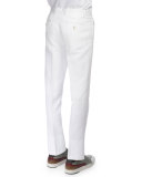 Linen-Blend Flat-Front Trousers, White