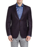 Houndstooth Two-Button Sport Coat, Burgundy/Navy