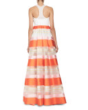 Striped Organza Sleeveless Jumpsuit, Orange Pattern
