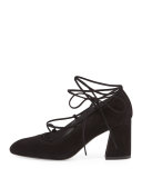 Cordonmid Suede Lace-Up Pump, Black