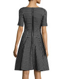 Reversible Gingham Jacquard Boat-Neck Dress, White/Black