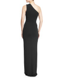 One-Shoulder Twisted Gown, Black
