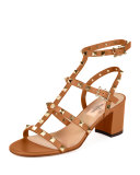 Rockstud Leather City Sandal, Light Cuir