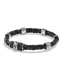 Men's Woven Leather Station Bracelet, Black