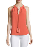 Layla Sleeveless Split-Neck Top, Orange
