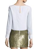 Bey Long-Sleeve Lace-Trim Blouse, Cream