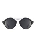 Milan II Matte Monochromatic Round Sunglasses, Black