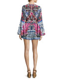 Belted V-Neck Bell-Sleeve Silk Playsuit, From Kaili with Love