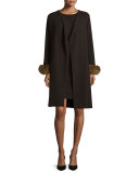Fox Fur-Trimmed Cashmere Cardigan & Dress Set, Cinder