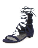 Tieup Suede Flat Gladiator Sandal, Baltic Blue