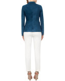 Cap-Sleeve Ruffle-Placket Shirt, Cream