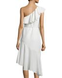 Violetta One-Shoulder Ruffle Dress, Ecru