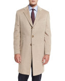 Cashmere Three-Button Long Coat, Oatmeal