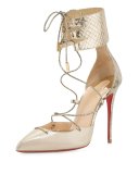 Corsankle Lace-Up 100mm Red Sole Pump, Gold