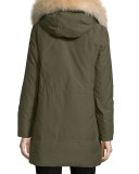 Hooded Fur-Trim Parka, Olive