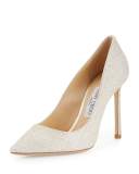 Romy Glitter Pointed-Toe 100mm Pump, Platinum Ice