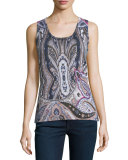 Regal Paisley Cashmere Tank, Sand Multi