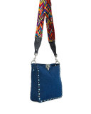 Rockstud Rolling Medium Flip-Lock Messenger Bag, Denim/Multi