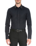 Perforated Collar Long-Sleeve Shirt, Black