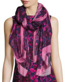 Wild Rose Printed Scarf, Navy