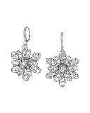 18k White Gold Round and Rose-Cut Diamond Flower Drop Earrings